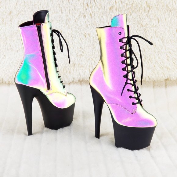Reflective Platform 7" High Heel Ankle Boots - Picture 1 of 16